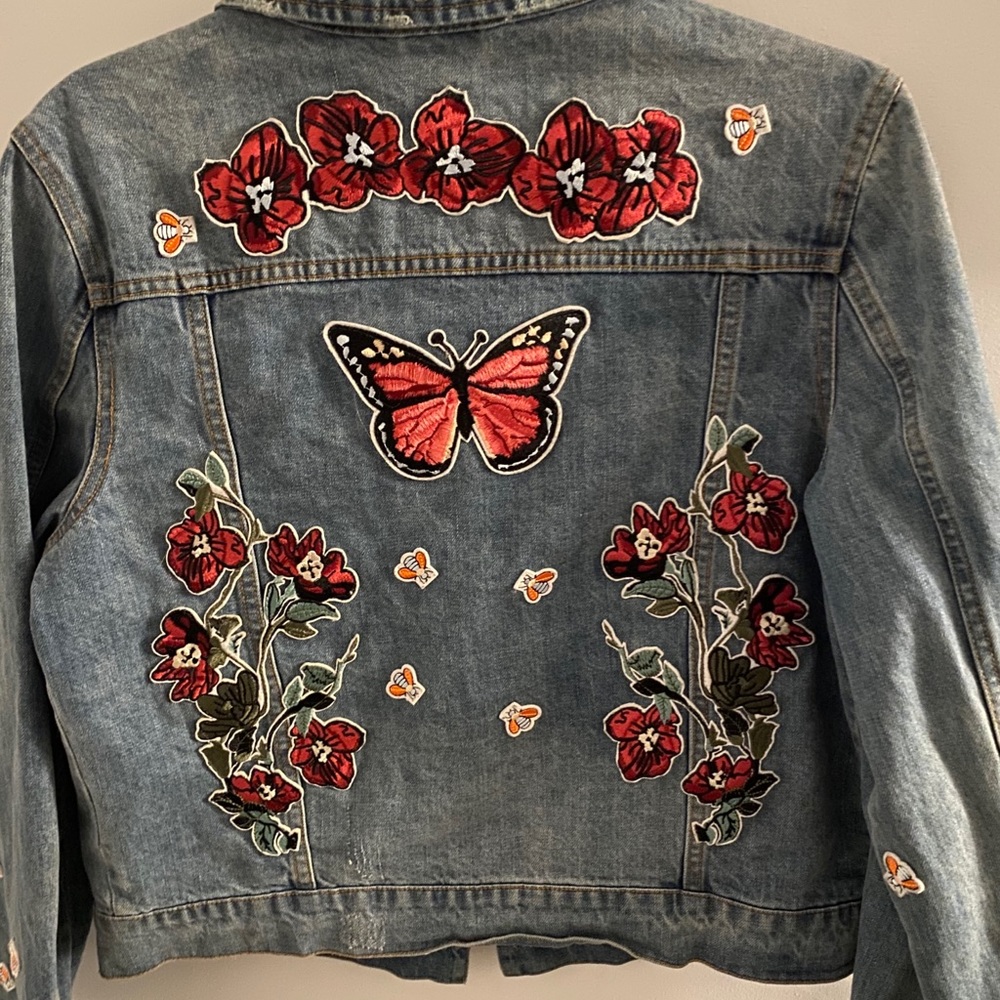 Embroidered flower/butterfly Jean Jacket